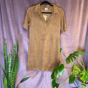 ✨Short Sleeve Camel Suede Collared Dress✨